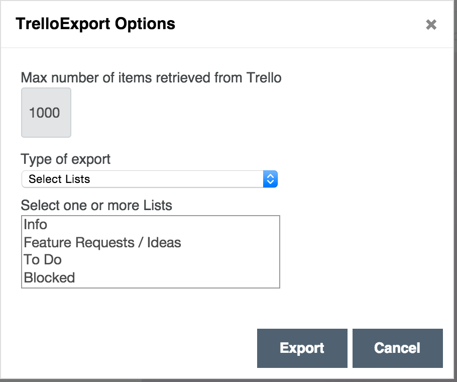 Options dialog - export choosen list(s)